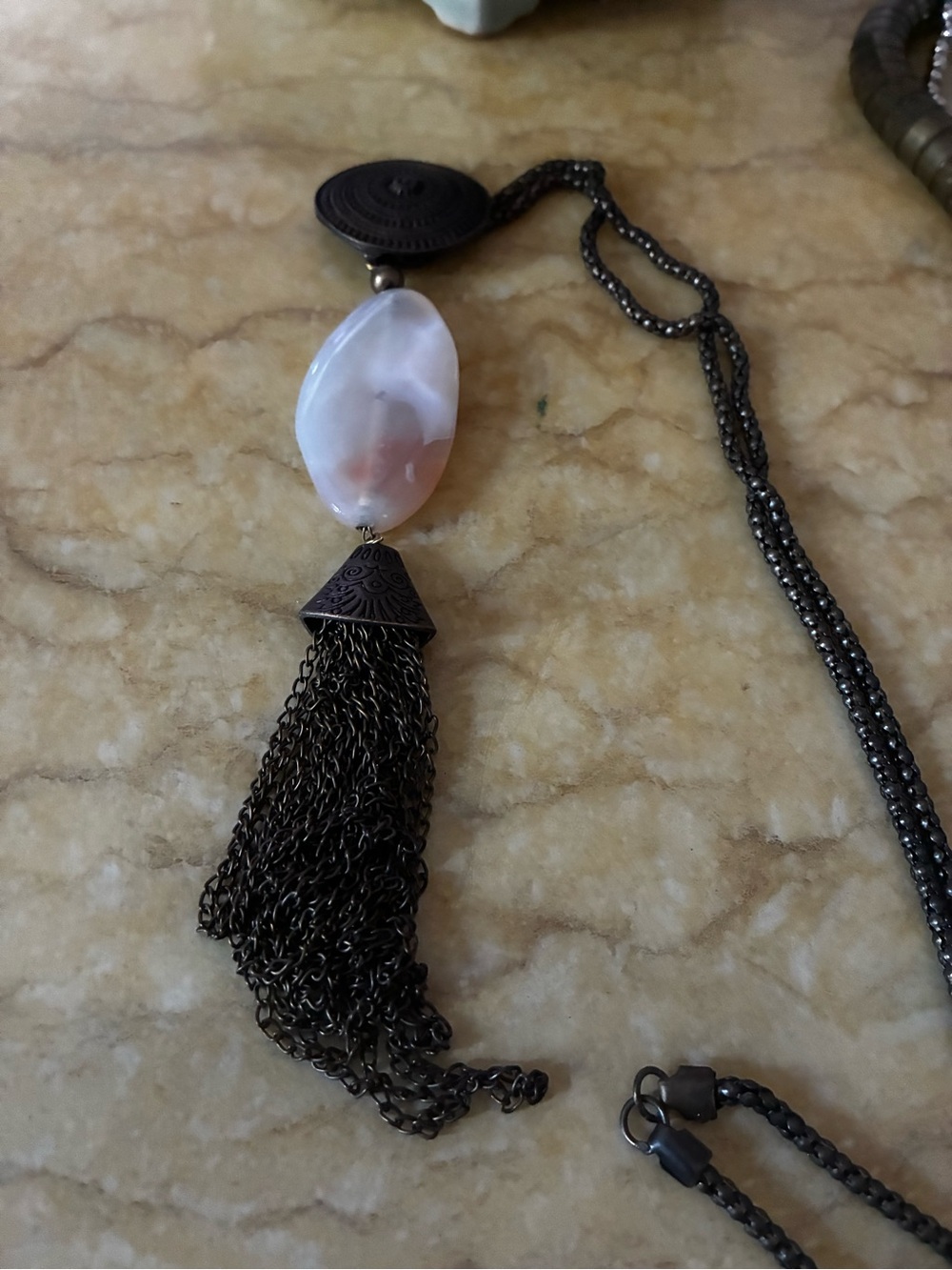 Women's cooper Chain Tassel Necklace with White Agate Pendant